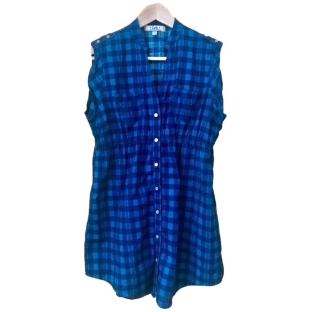 Vintage l.e.i. sleeveless plaid babydoll tunic top vest size large